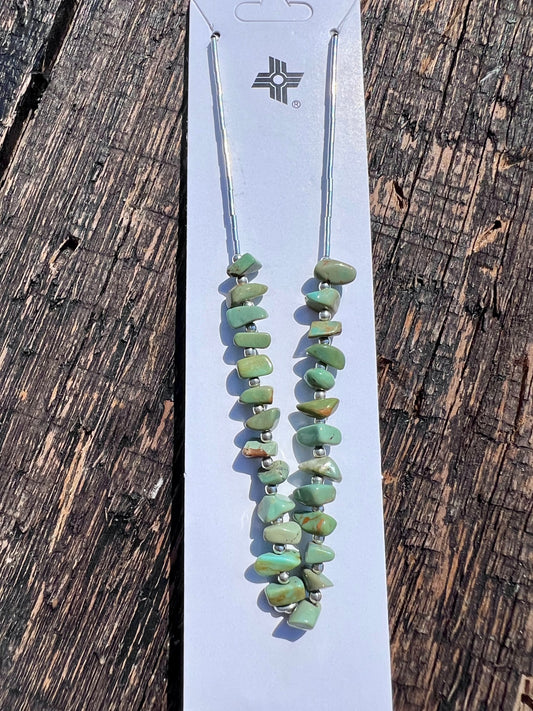 Sterling Heishi & Tyrone Turquoise Beaded Barrel Clasp Necklace 16”