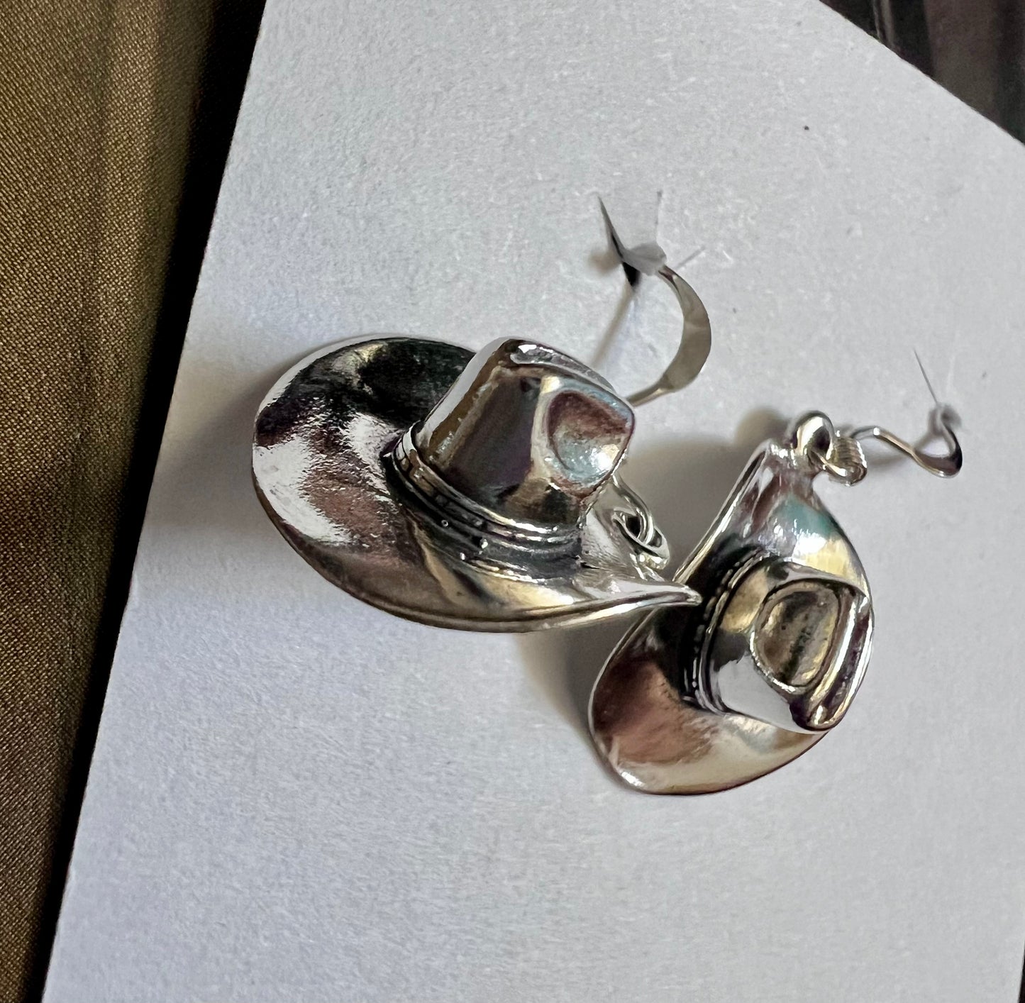 Sterling Silver Cowboy Hat Dangle Earrings 1.25”