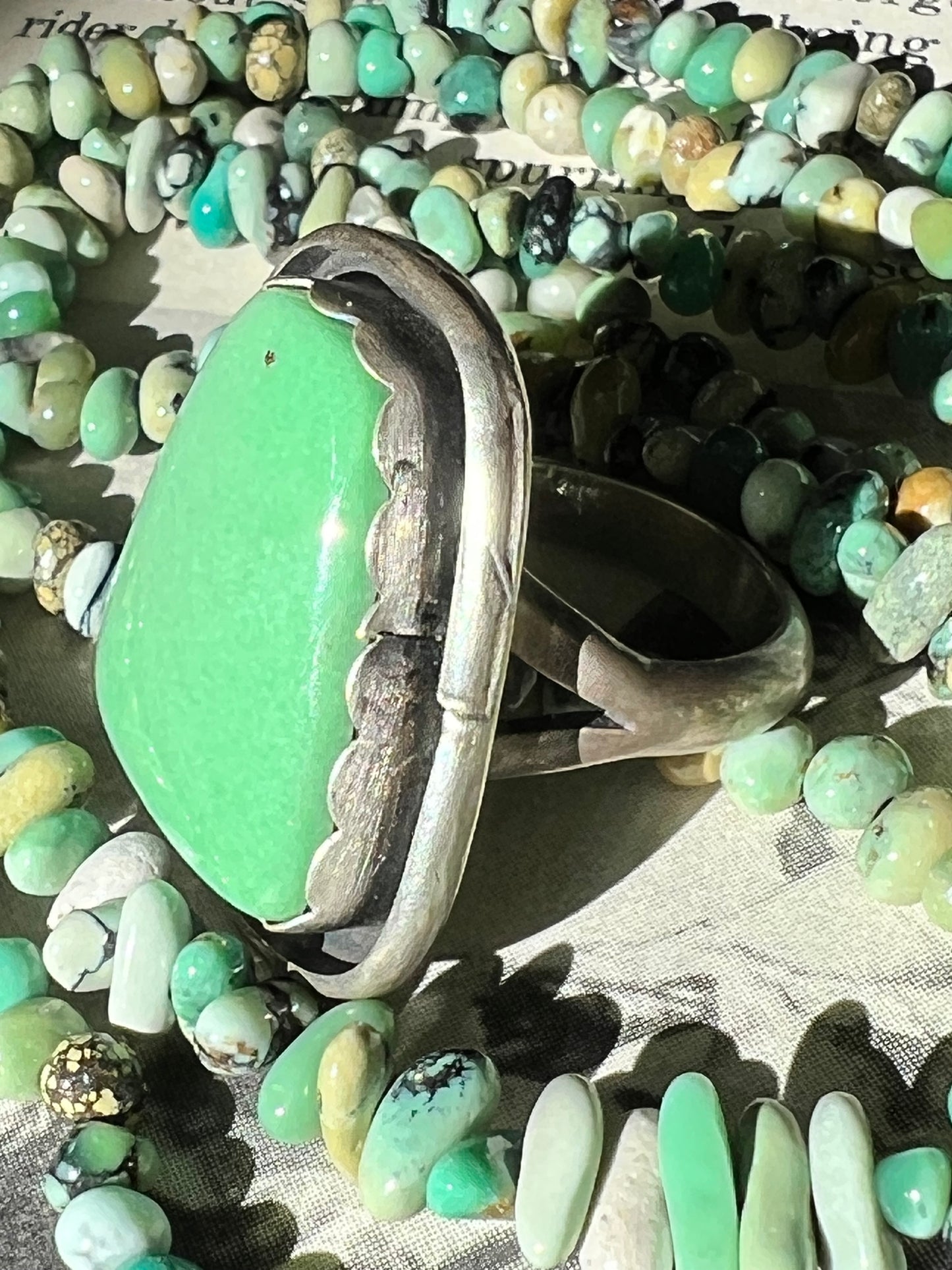 Navajo Handmade by Calvin Desson. Lucin Variscite Ring Sz 7 Adjustable