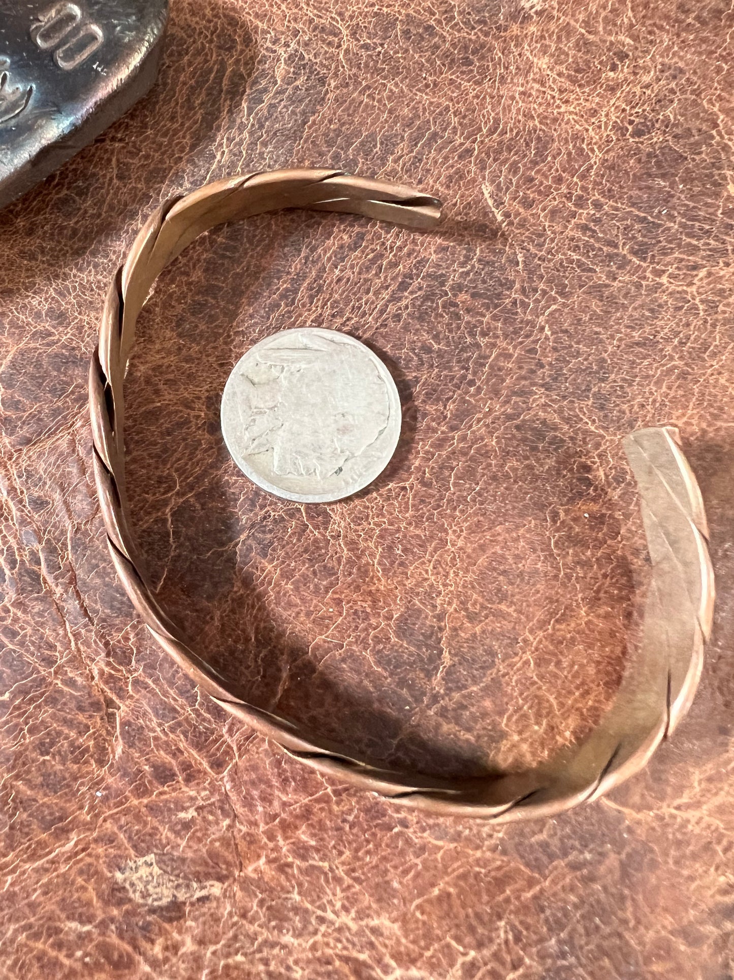 Vintage Copper Flower Stamped Cuff Bracelet Sz 7.75”