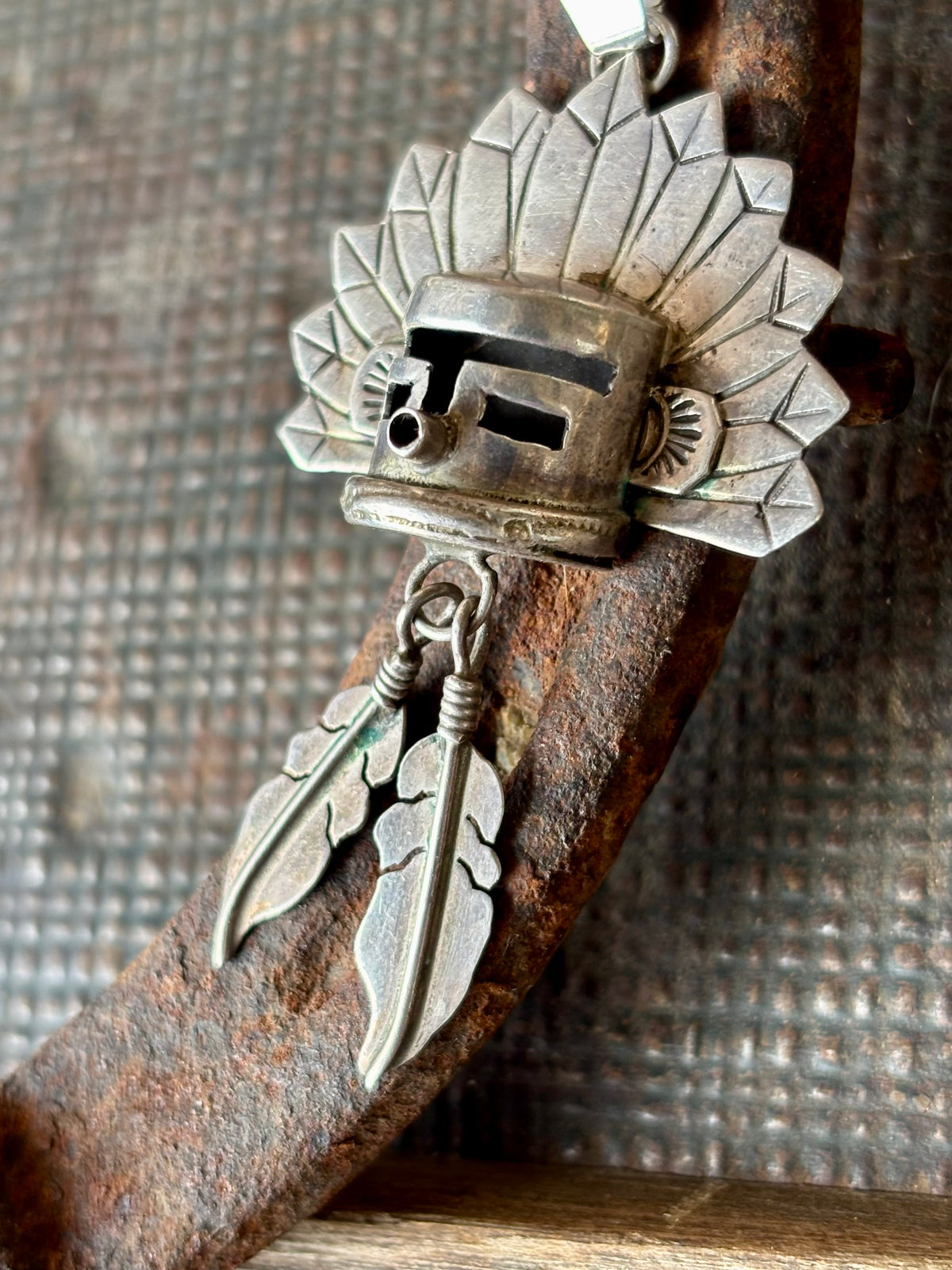 Vintage Navajo Handmade by Gary G. Sanchez, Sterling Silver Kachina Pendant