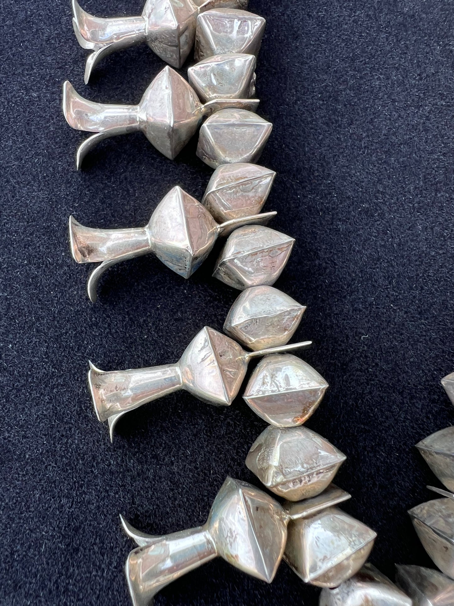 Navajo Handmade by Leon Curley Sterling Silver & Turquoise Square Bead Squash Blossom Necklace & Post Earrings Set