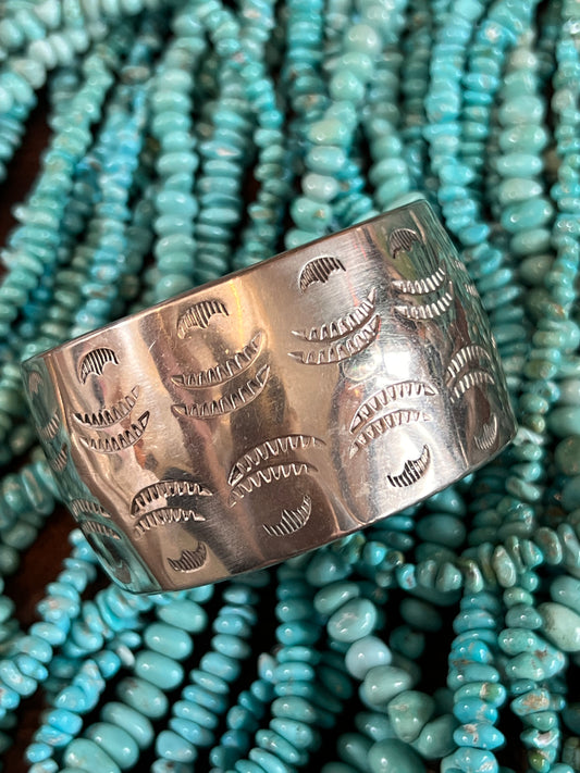 Vintage Handmade Sterling Silver Stamped Cuff Bracelet Sz 7