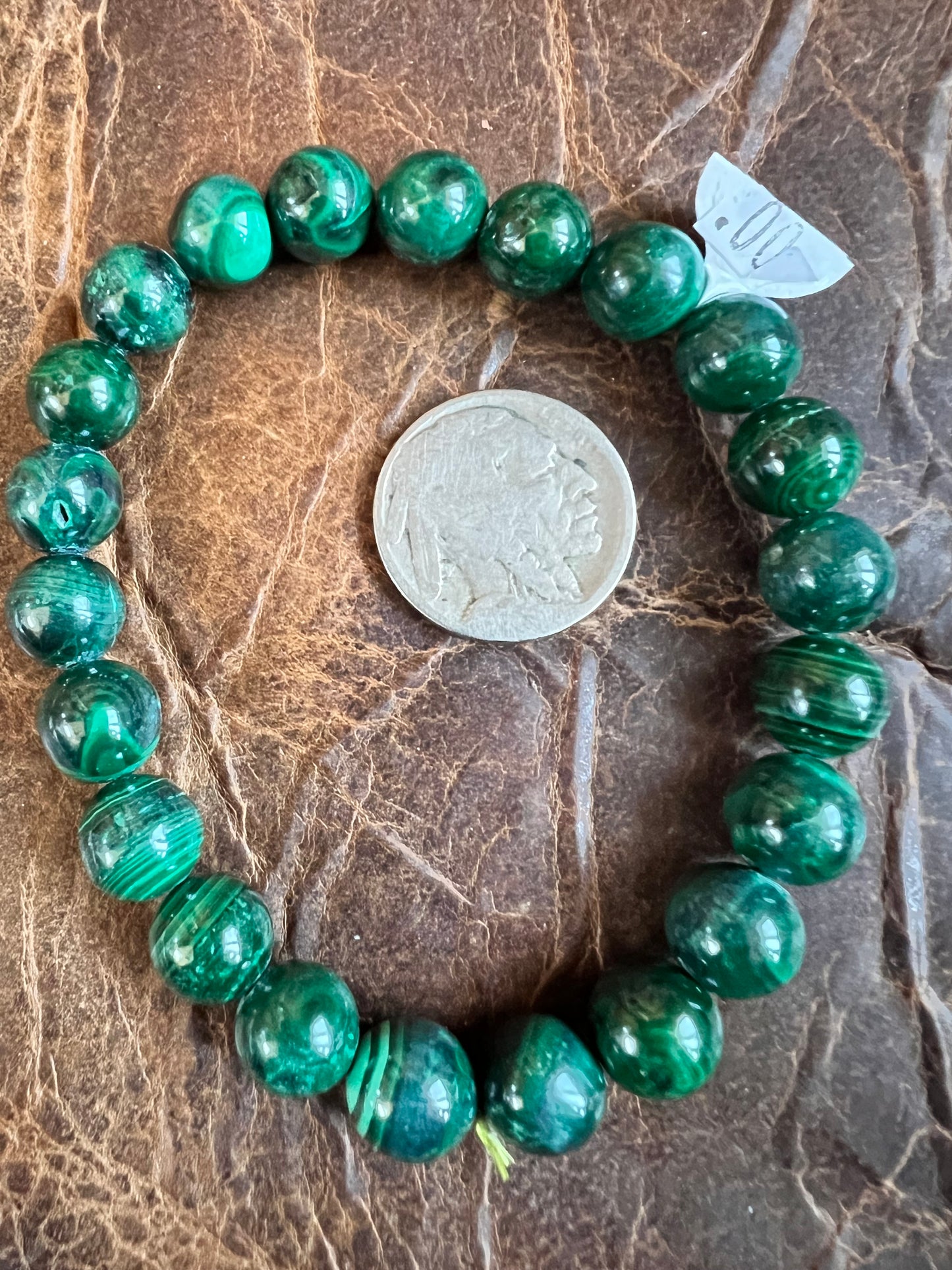 Malachite 9mm Round Bead Stretch Bracelet 7”