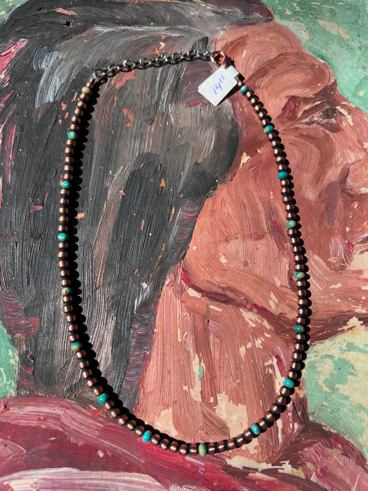 Copper & Tyrone Turquoise 4mm Bead Necklace 14-16”