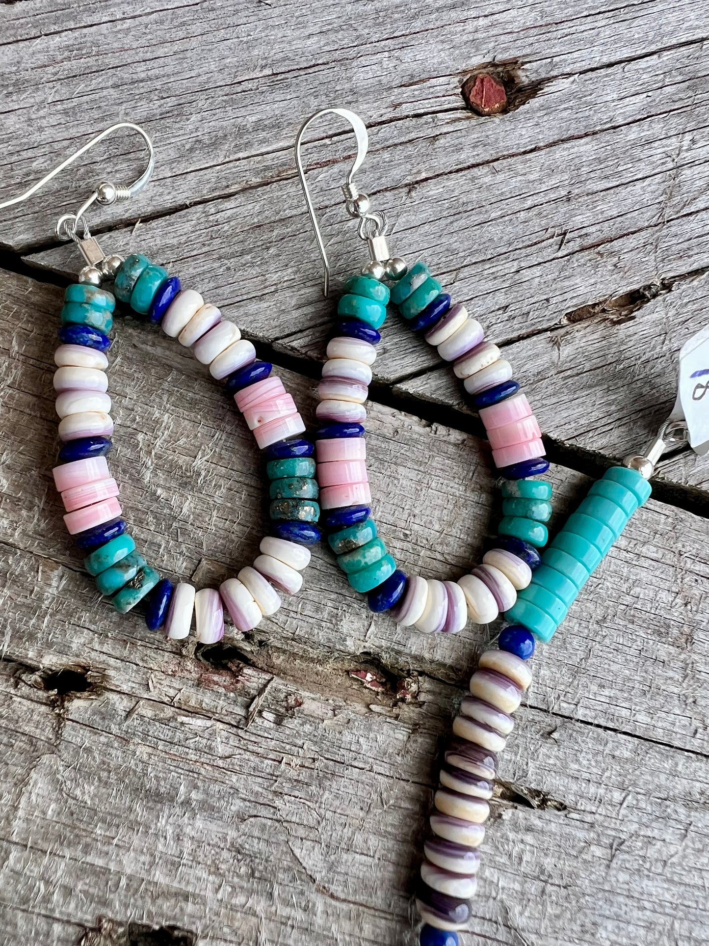Lapis, Pink Conch, Turquoise, Wampum w/ Sterling Bracelet, Necklace & Earring Set