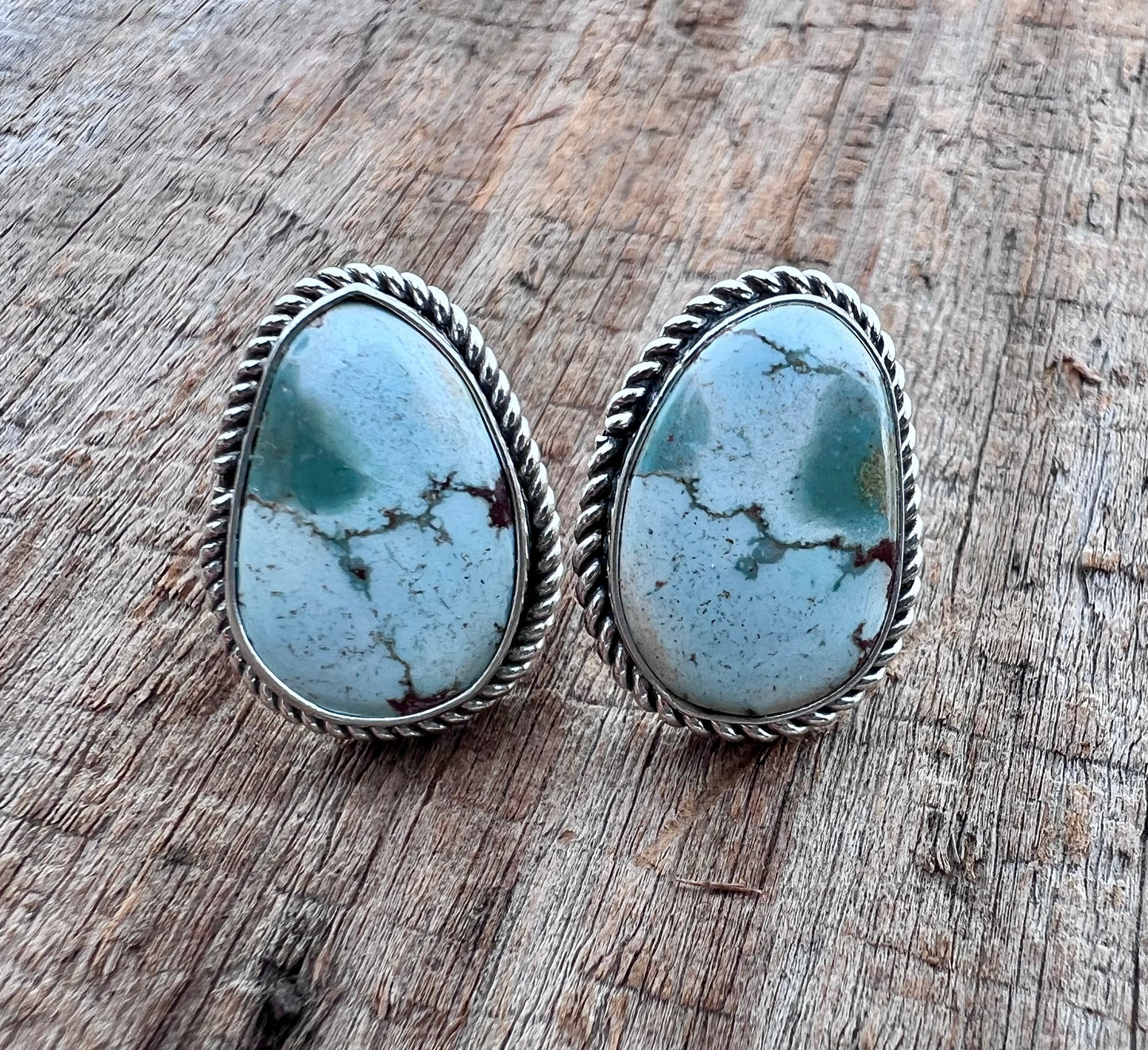Native Navajo Handmade Sterling & Golden Hills Turquoise Post Earrings 3/4”