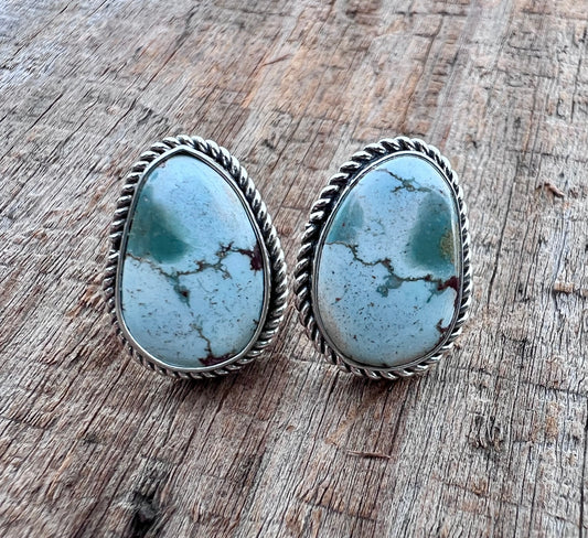 Native Navajo Handmade Sterling & Golden Hills Turquoise Post Earrings 3/4”