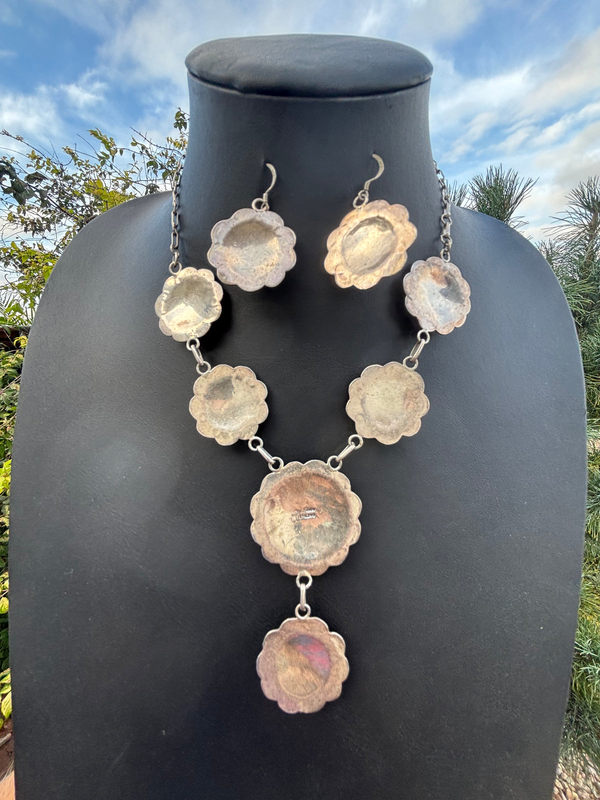 Vintage Sterling Silver & High-grade Sleeping Beauty Turquoise Cluster Concho Lariat- Handmade by Ella Peter(Navajo)🩷