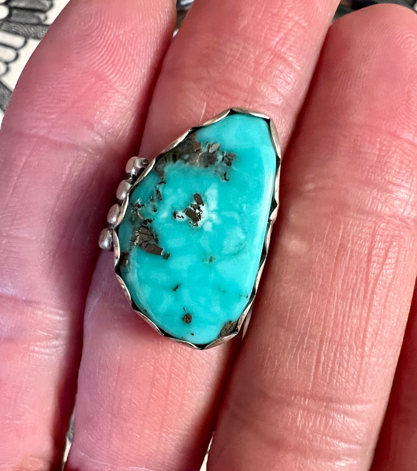 Navajo Handmade Campitos Turquoise & Sterling Ring Sz. 6