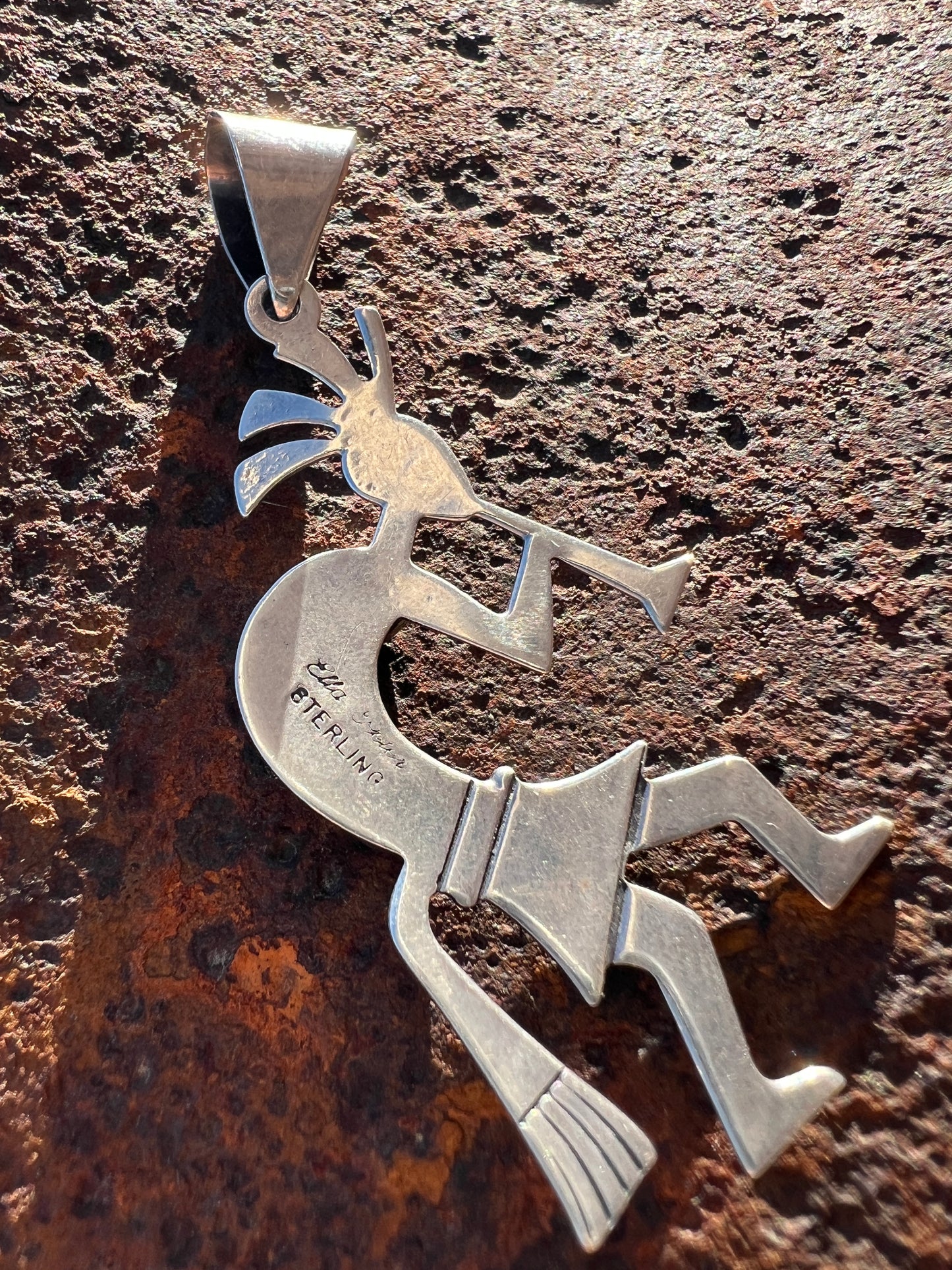 Navajo Handmade by Ella Peter. Sterling Silver & Sleeping Beauty Turquoise 3-stone Pendant