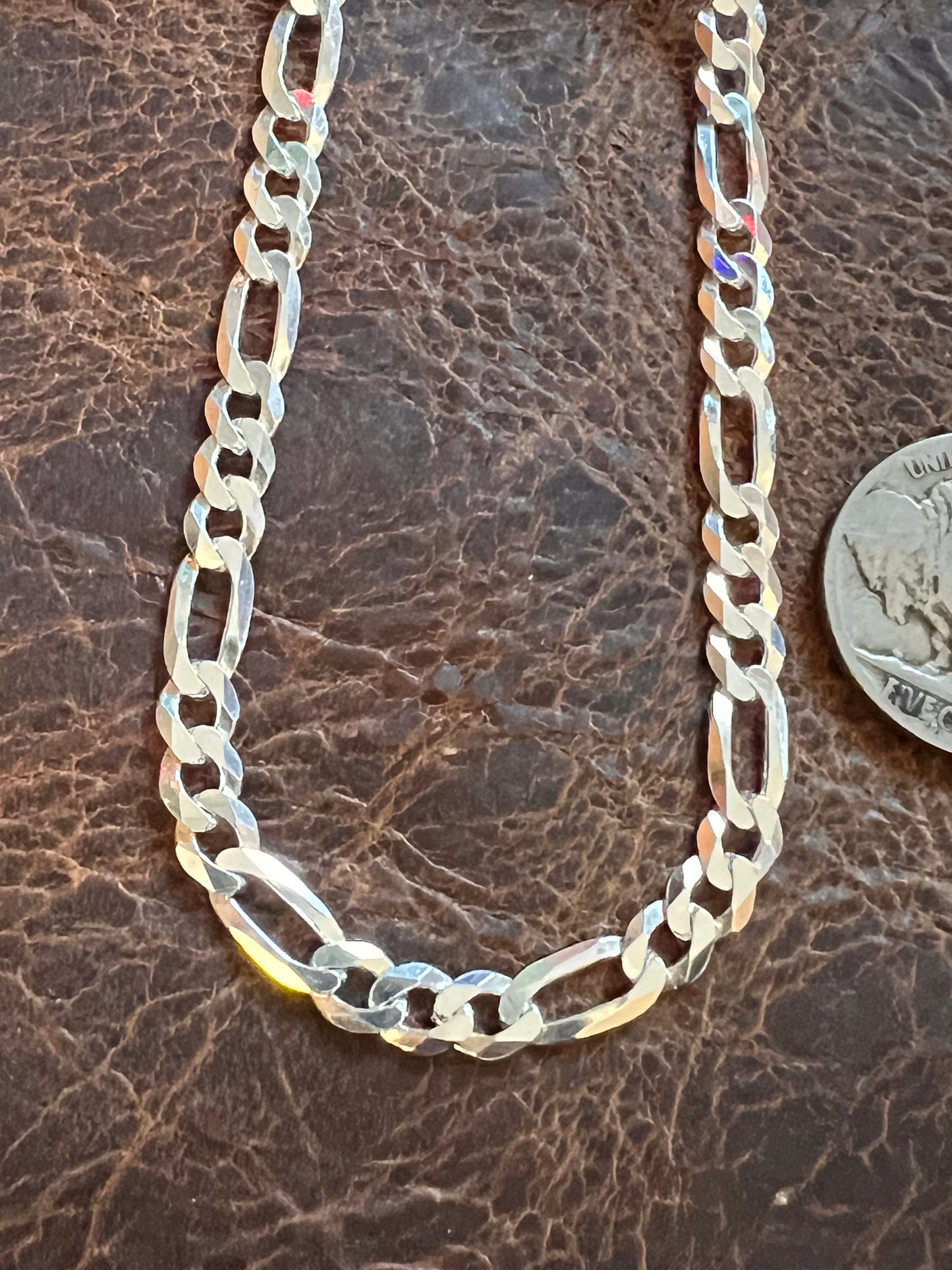 Sterling Silver Italian Figaro Chain Necklace 20” 5mm