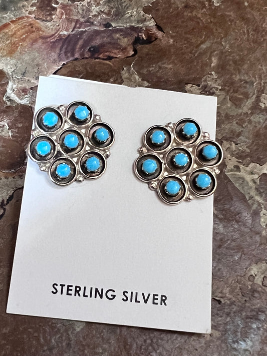 Native American Handmade by Marlinda Booqua - Sterling & Turquoise Post Earrings .8”