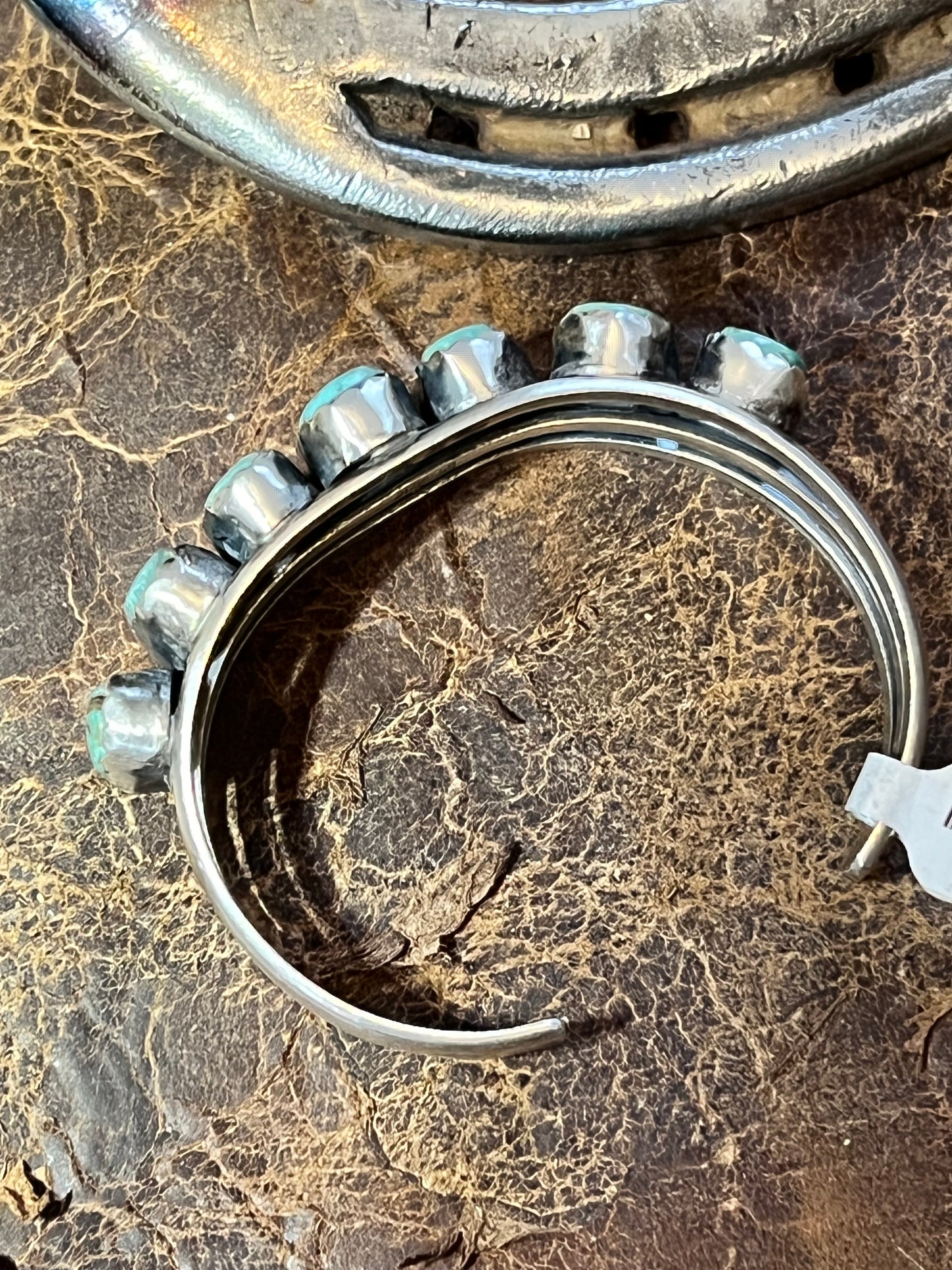 Navajo Handmade Sterling Silver & Kingman Turquoise 7-stone Cuff Bracelet