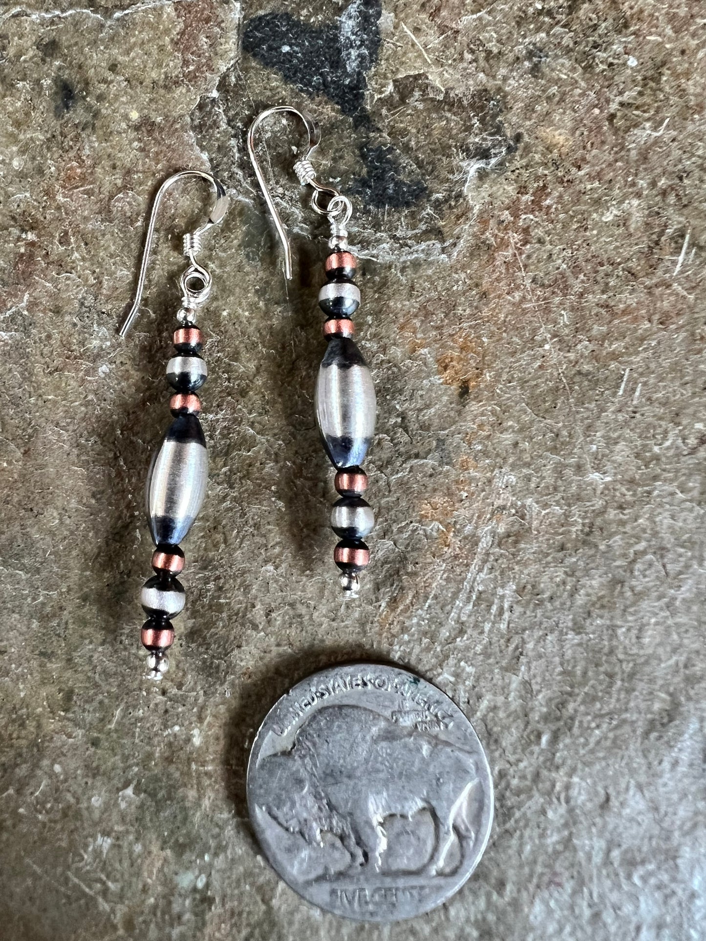 Copper & Sterling Oxidized Bead Dangle Earrings