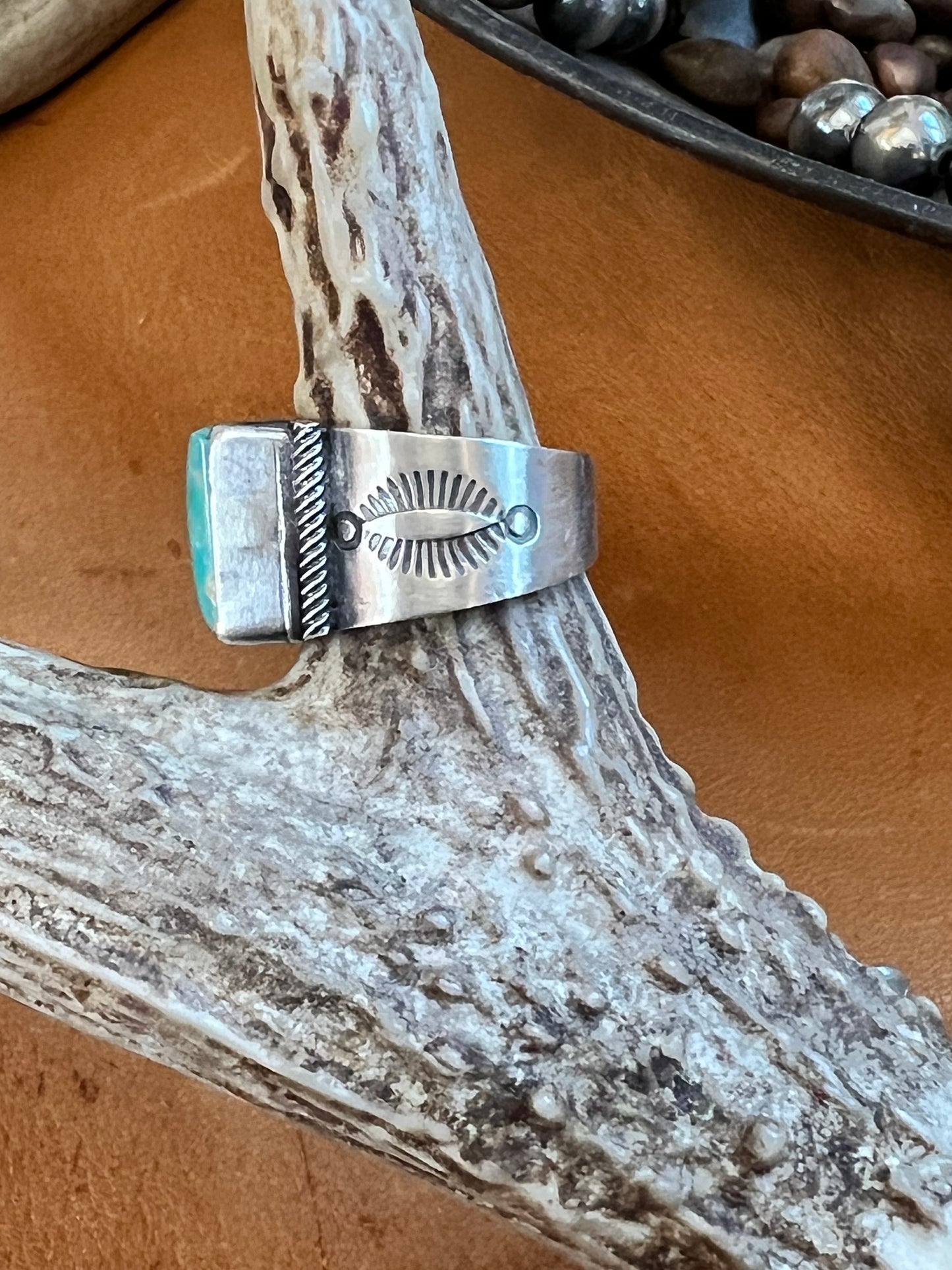 Handmade By Ray Bennett. Sterling & Royston Turquoise Square-stone Ring Sz 8