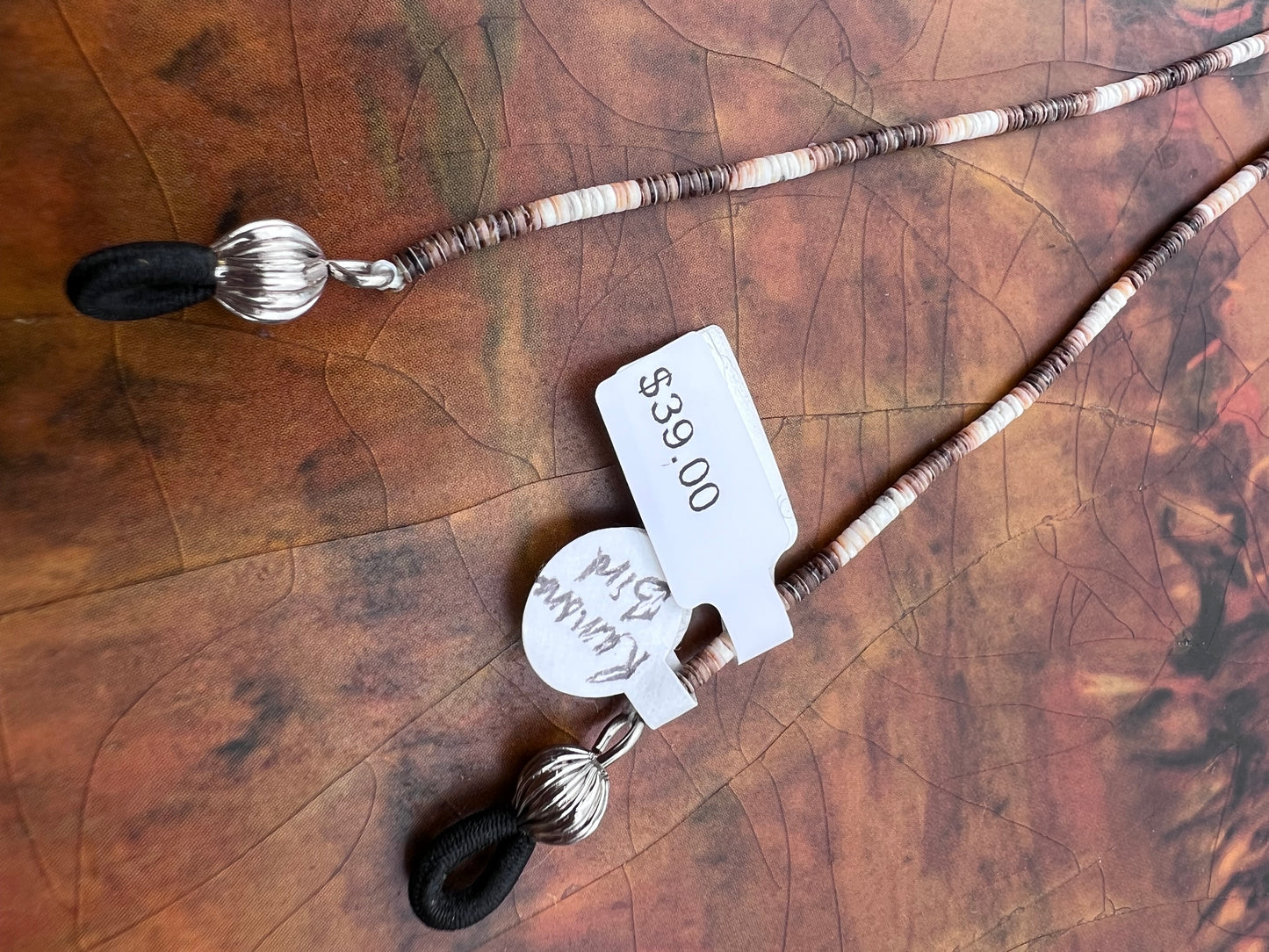 Native American Santo Domingo Handmade by Ramona Bird. Ombré Shell Heishi Eye-glass Holder 26”