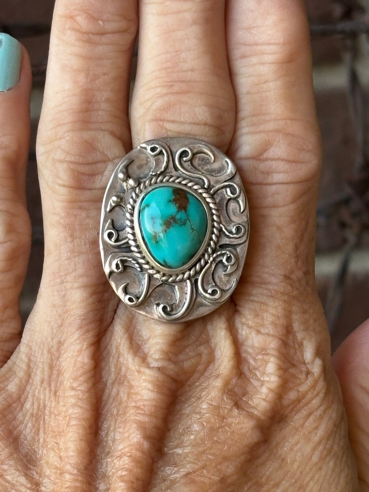 Handmade by Alena Zena - Royston Turquoise & Sterling Silver Ring Sz 9