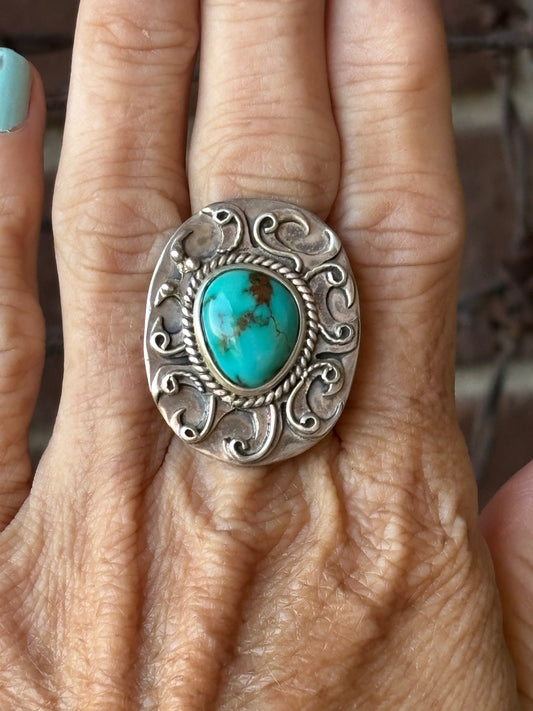 Handmade by Alena Zena - Royston Turquoise & Sterling Silver Ring Sz 9