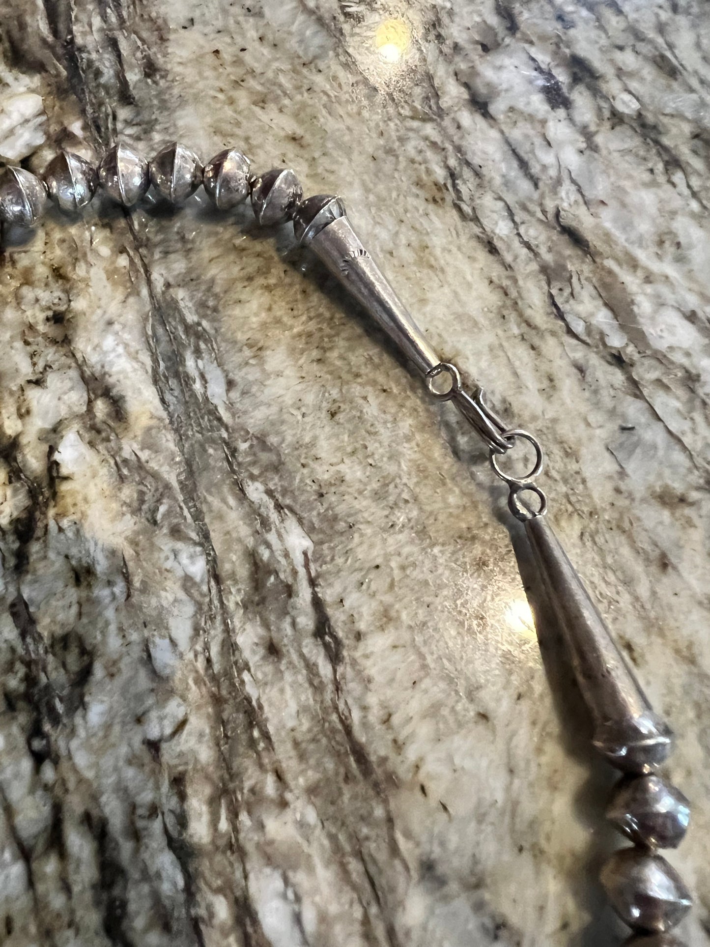 Navajo Handmade by Leon Curley Sterling Silver & Turquoise Square Bead Squash Blossom Necklace & Post Earrings Set