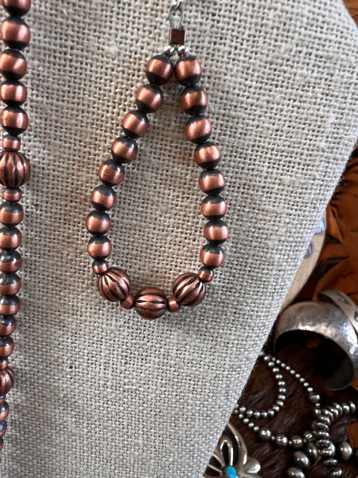 Oxidized Copper Bead Necklace, Bracelet & Earrings SET