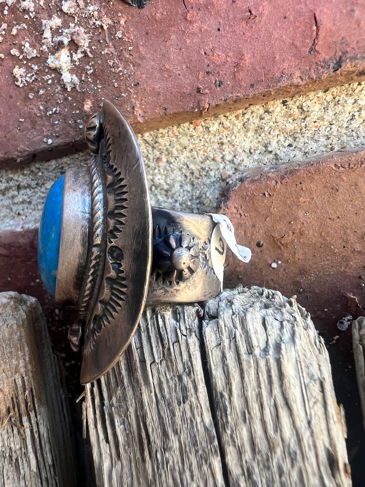 Rare Ceruleite & Sterling Silver Navajo Handmade by Bobby Johnson Sz 6