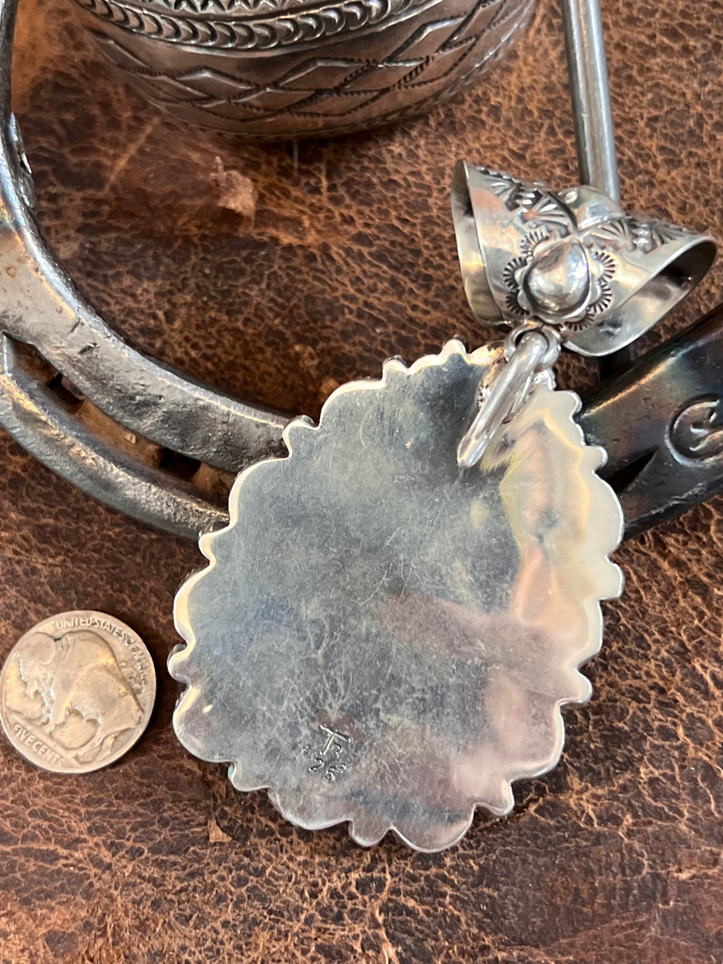 Handmade by Tyler Brown- Statement Piece!! Sonoran Gold Turquoise & Sterling Cluster Pendant Bale & Shepherds Hook