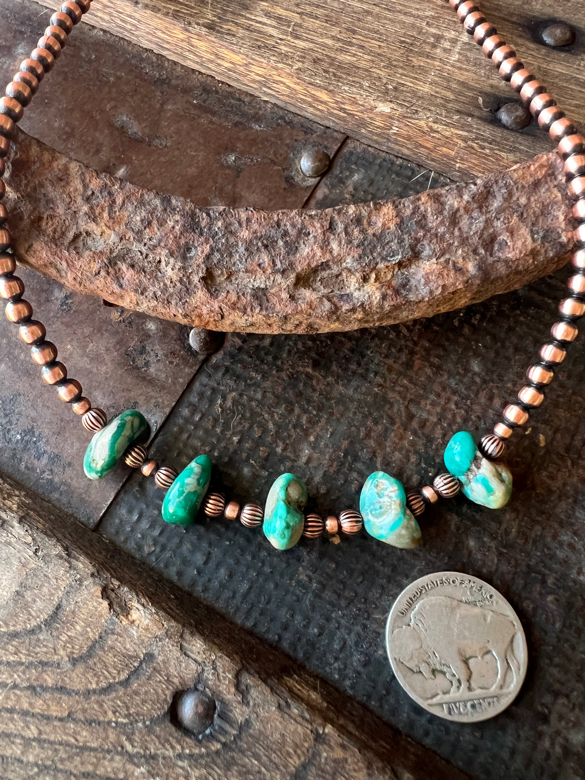 Copper & Fox Turquoise Bead Necklace 16”-18”