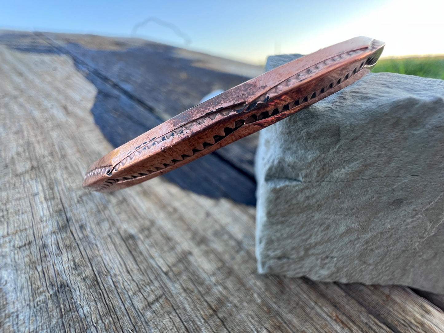 Navajo Handmade Carinated Southwest Stamped Copper Bangle Bracelet 2.5”