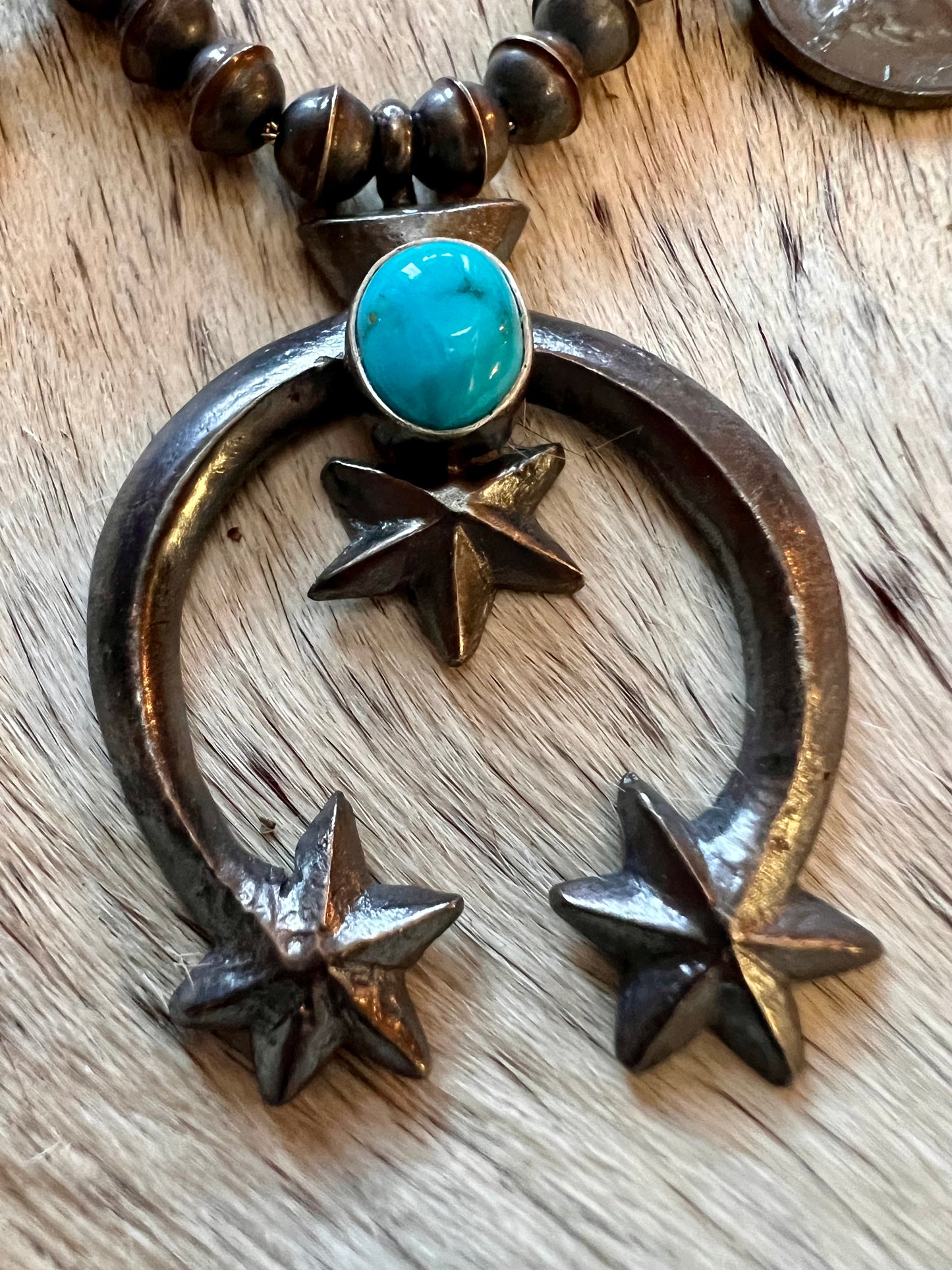 Navajo Handmade by Mekechto Jim. Mercury Dime Squash Necklace Cast Naja with Kingman Turquoise and Earrings Set