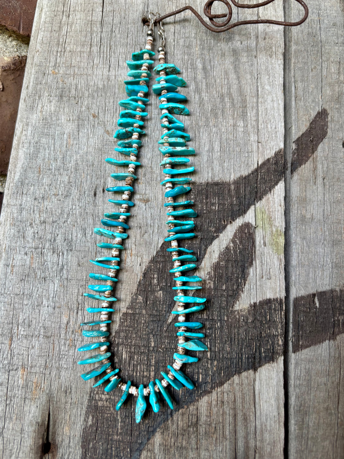 Turquoise & Olive Shell Heishi Necklace 15”