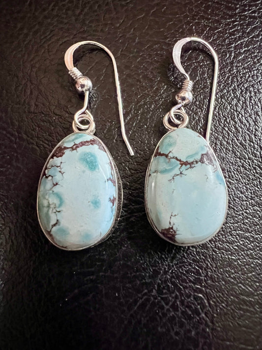 Native American Handmade Golden Hills & Sterling Dangle Earrings 1.5”
