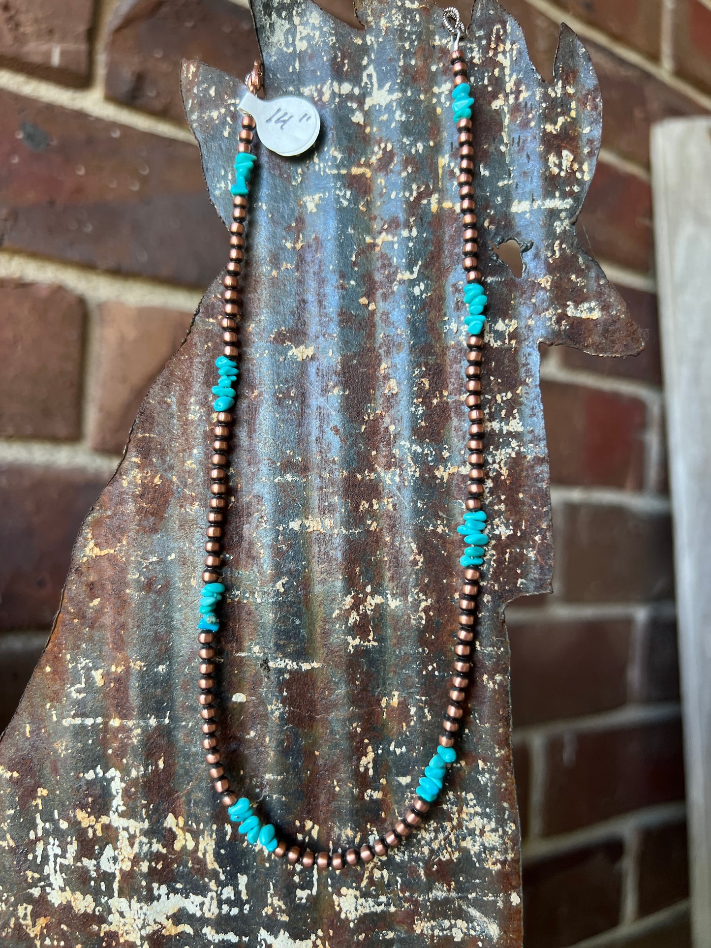 Genuine Copper Bead (3mm) & Sleeping Beauty Turquoise Necklace 14”-16”