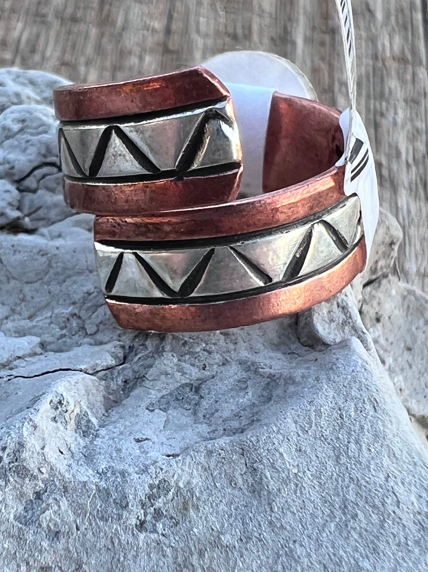 Native American Handmade by Wylie Secatero- Copper & Sterling  Adjustable Ring Sz 9