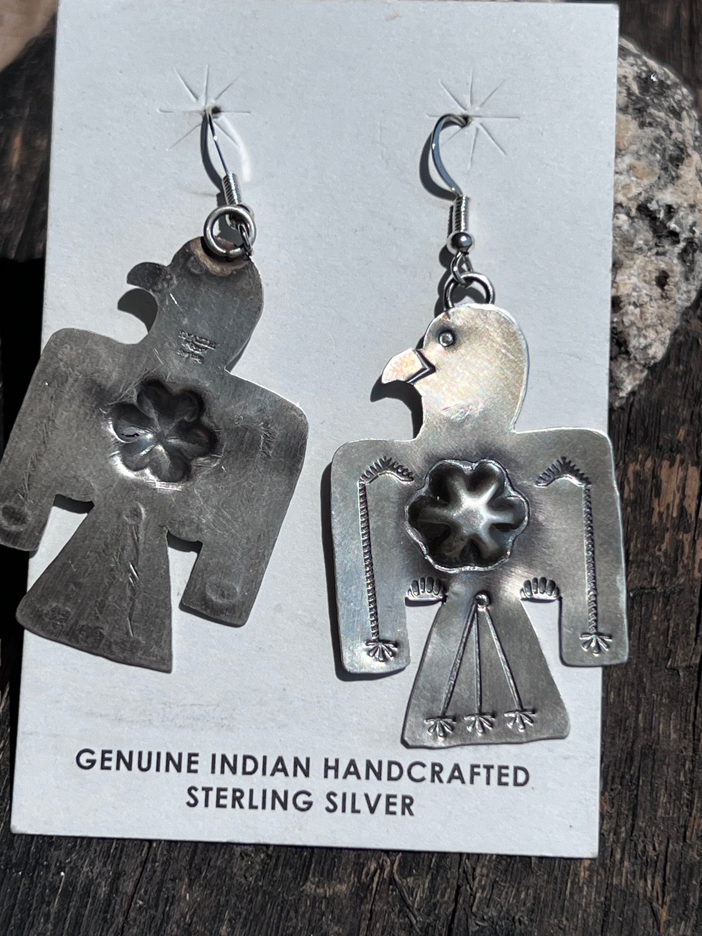 Native American Handmade Sterling Thunderbird Dangle Earrings by P. Yazzie 2.5”x1 1/8”