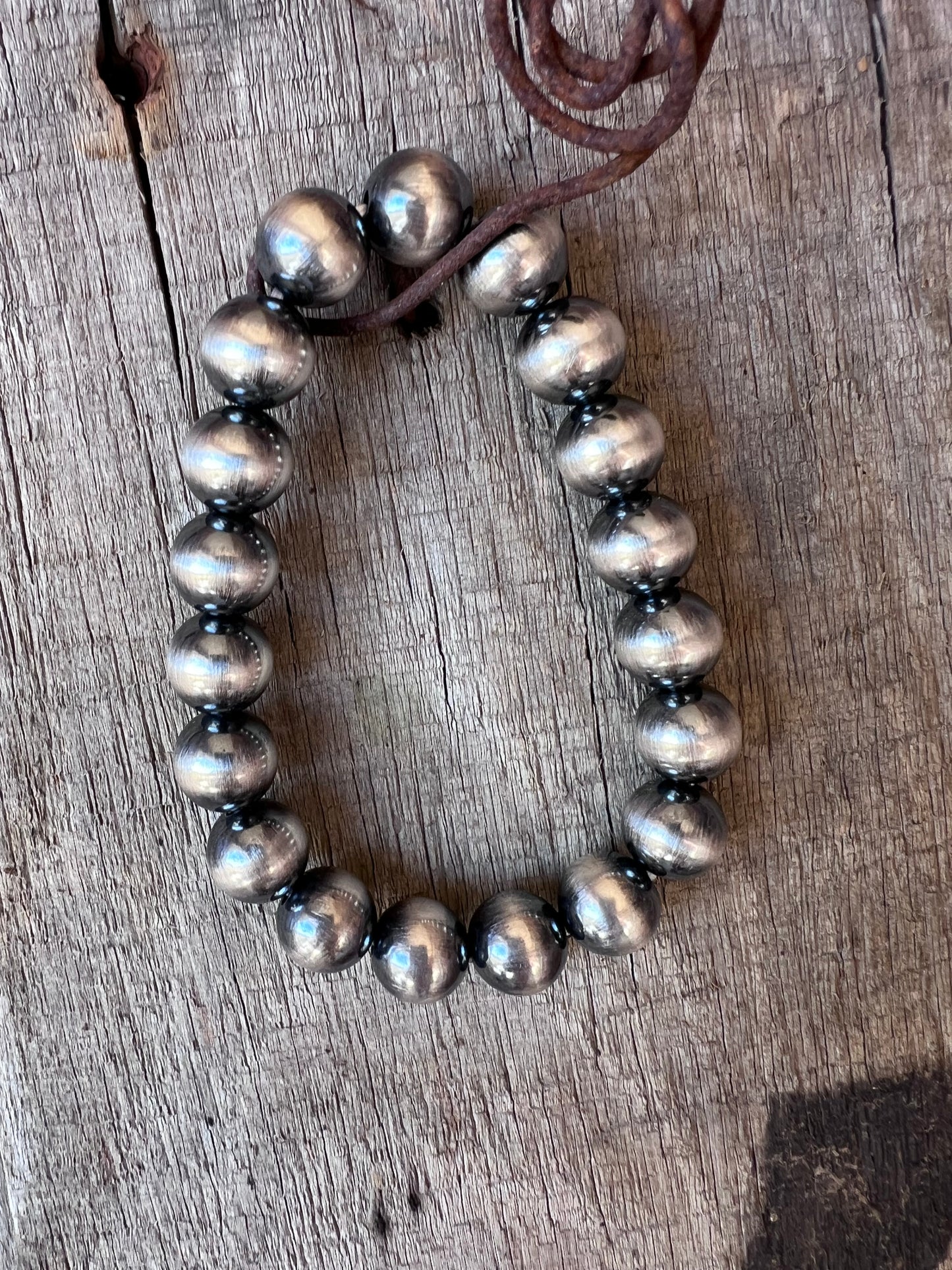 Southwest Sterling Silver 10mm Bead Bracelet Stretch Sz 6-7”