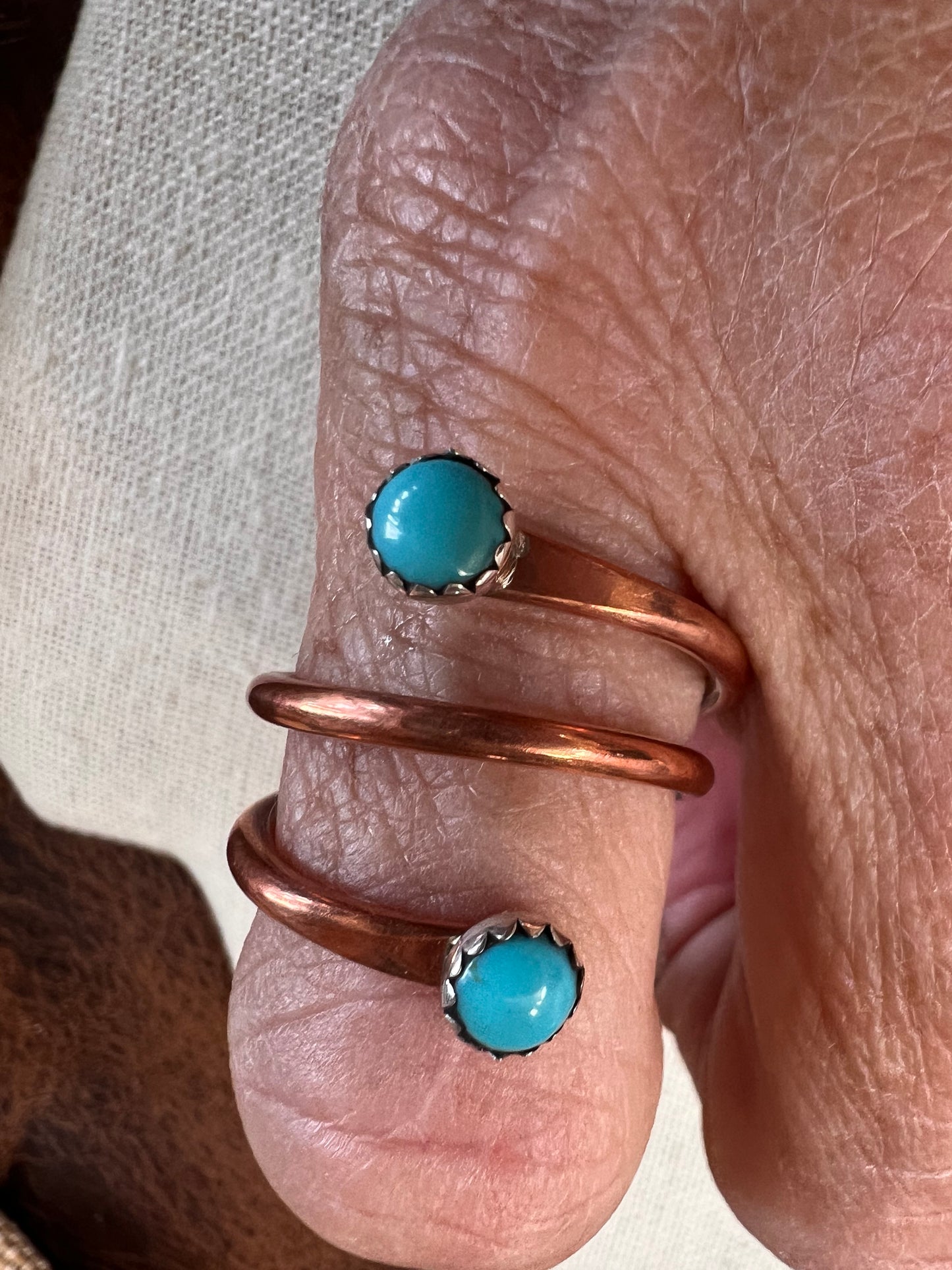 Navajo Handmade by Yolanda Skeets Adjustable Copper & Turquoise Ring
