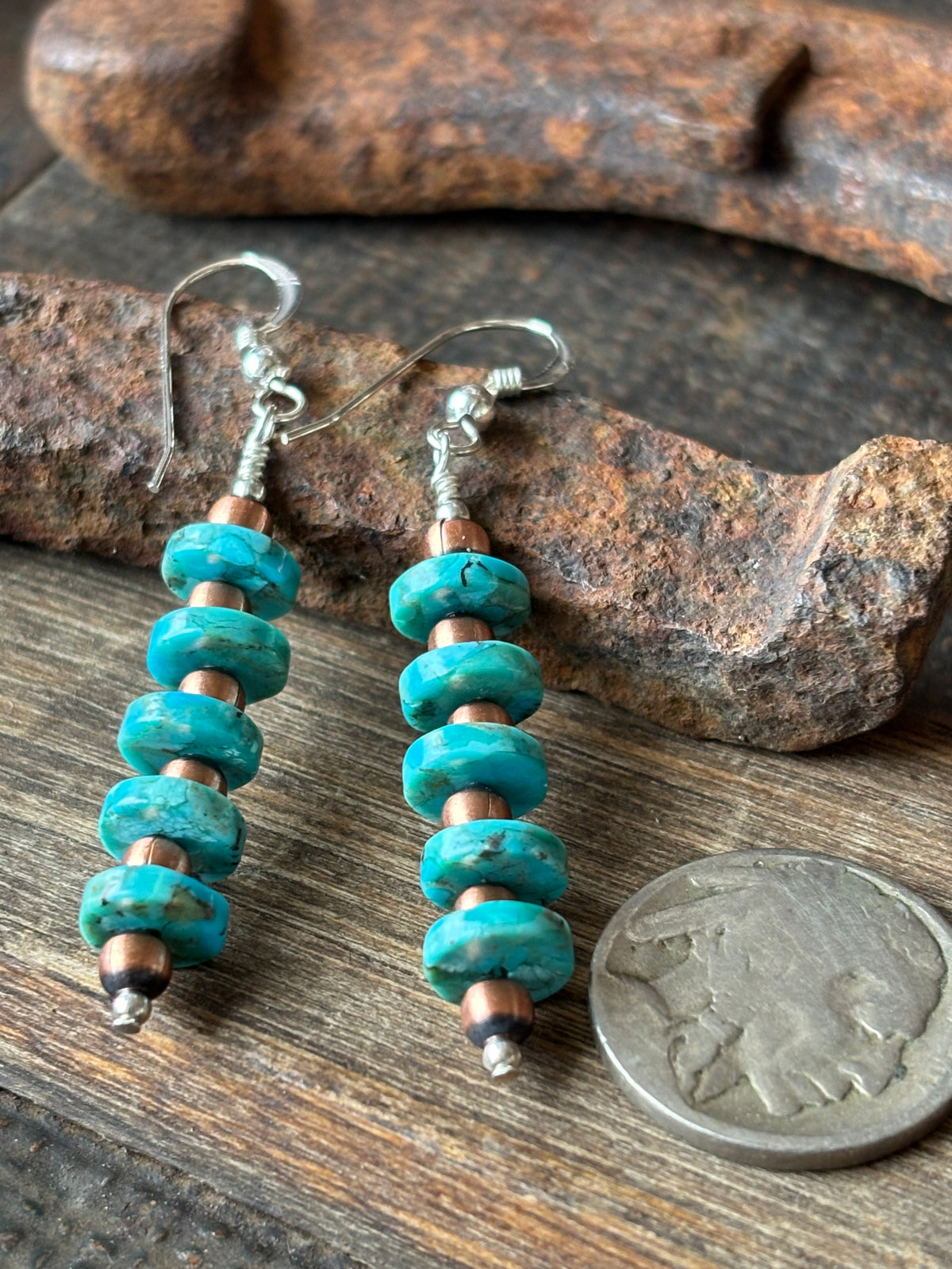 Copper & Turquoise Earrings 2.2”
