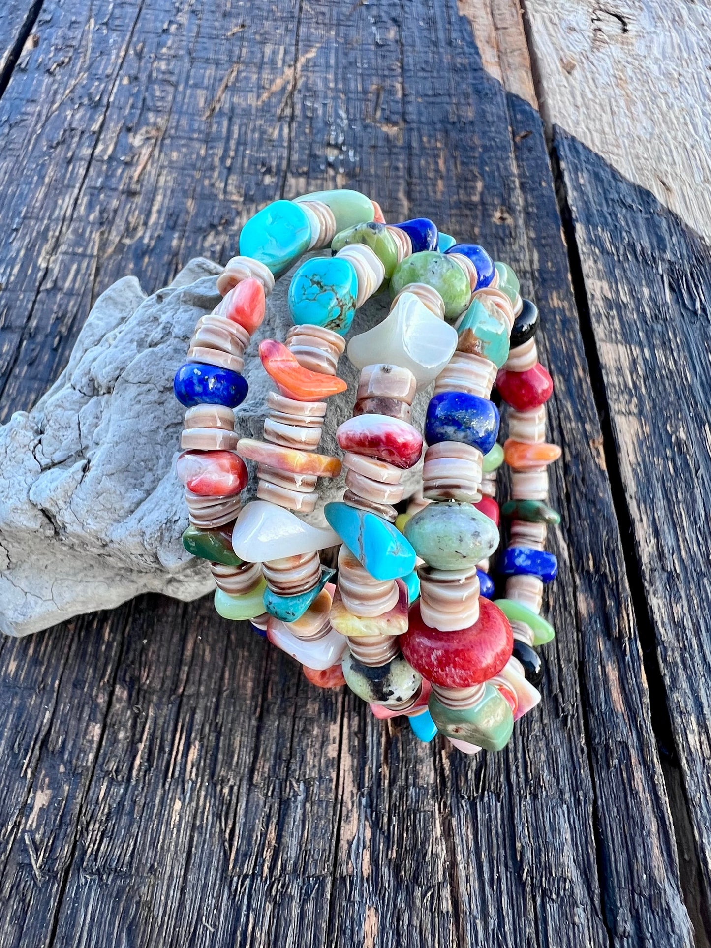 Multi-Stone and Shell Wrap Bracelet
