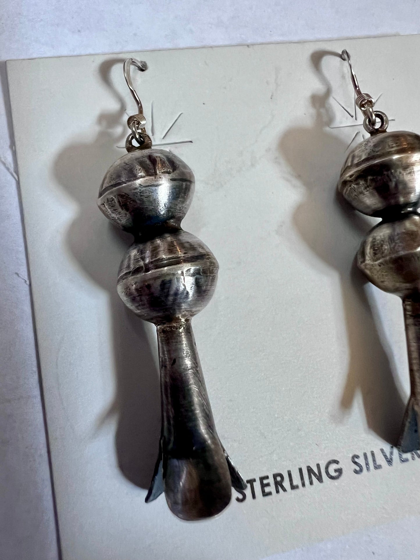 Native American Handmade by Emily Tsosie - Sterling Navajo Pearl 11mm Blossom Dangle Earrings 2”