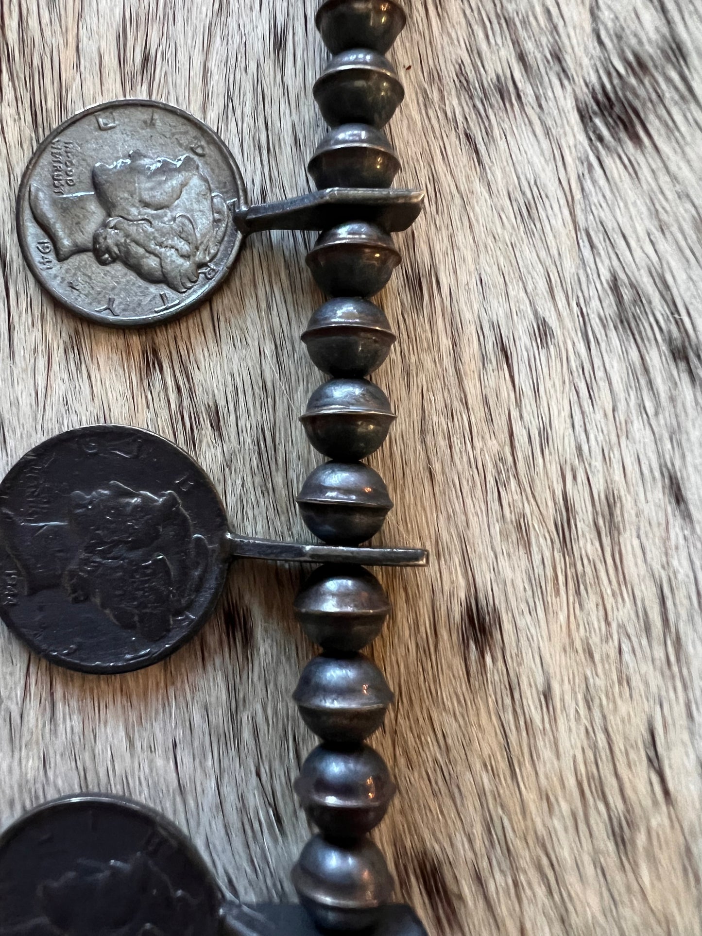 Navajo Handmade by Mekechto Jim. Mercury Dime Squash Necklace Cast Naja with Kingman Turquoise and Earrings Set