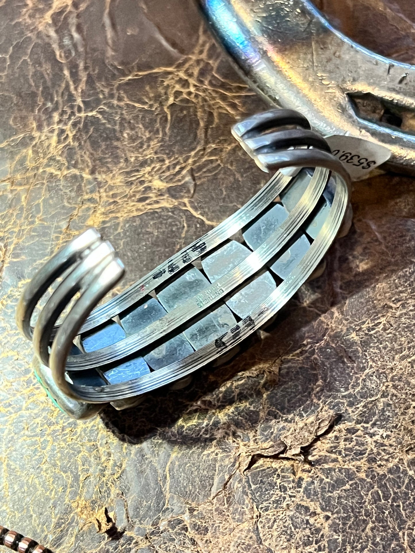 Navajo Handmade Sterling Silver & Kingman Turquoise 7-stone Cuff Bracelet