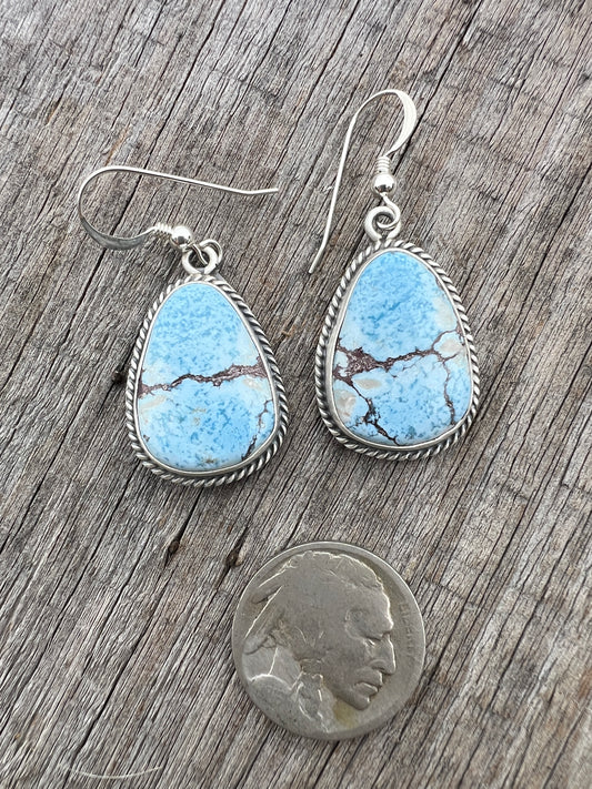 Navajo Handmade by Katherine Francisco. Sterling Silver & GoldenHills Turquoise Dangle Earrings 1 3/4” long