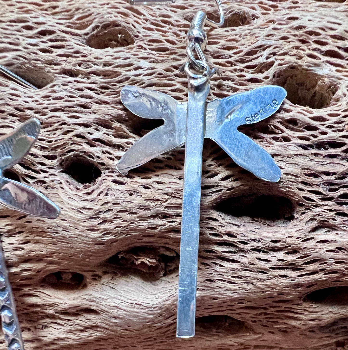 Native American Handmade Sterling & Turquoise Dragon Fly Dangle Earrings 3”