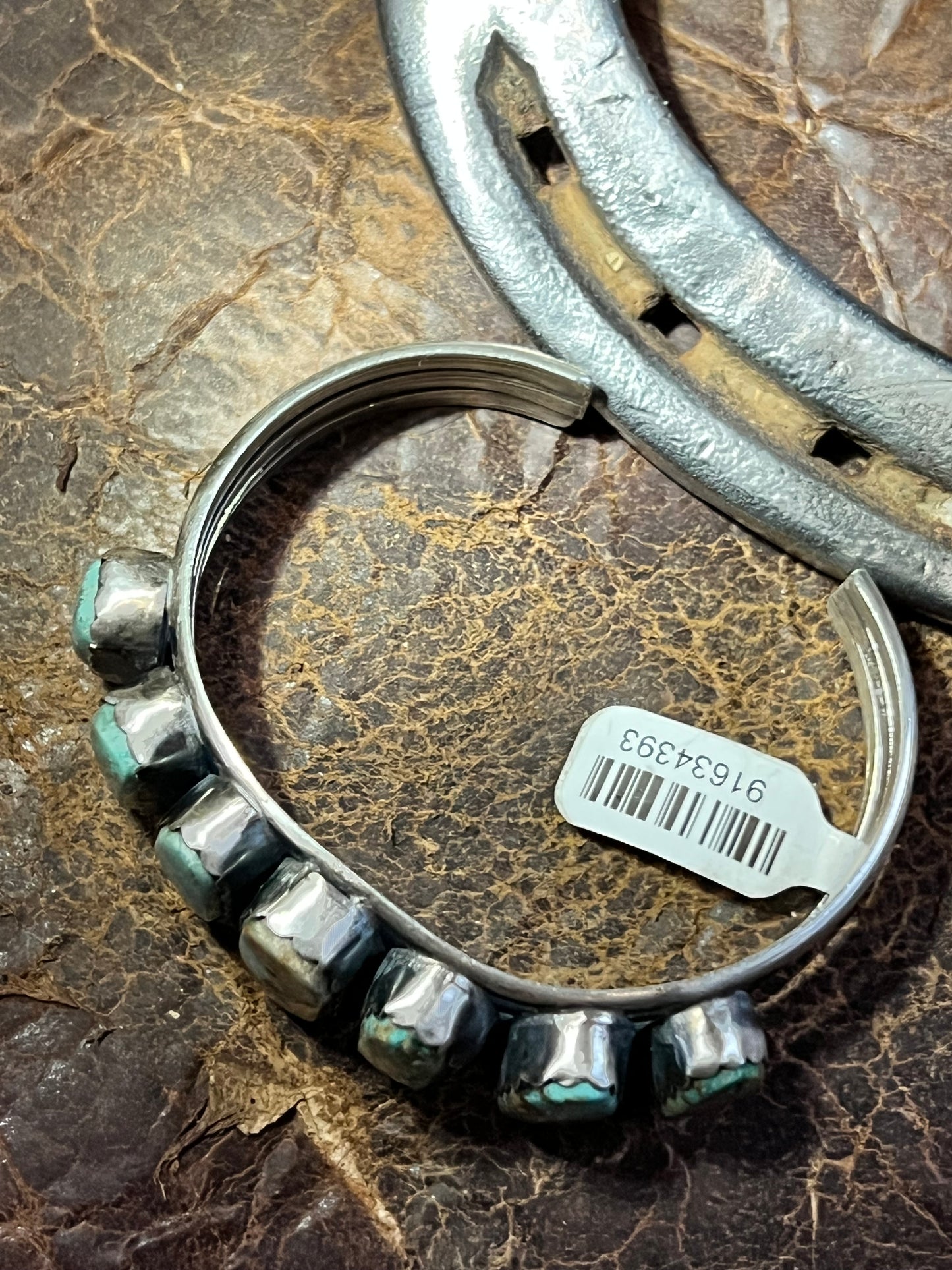 Navajo Handmade Sterling Silver & Kingman Turquoise 7-stone Cuff Bracelet