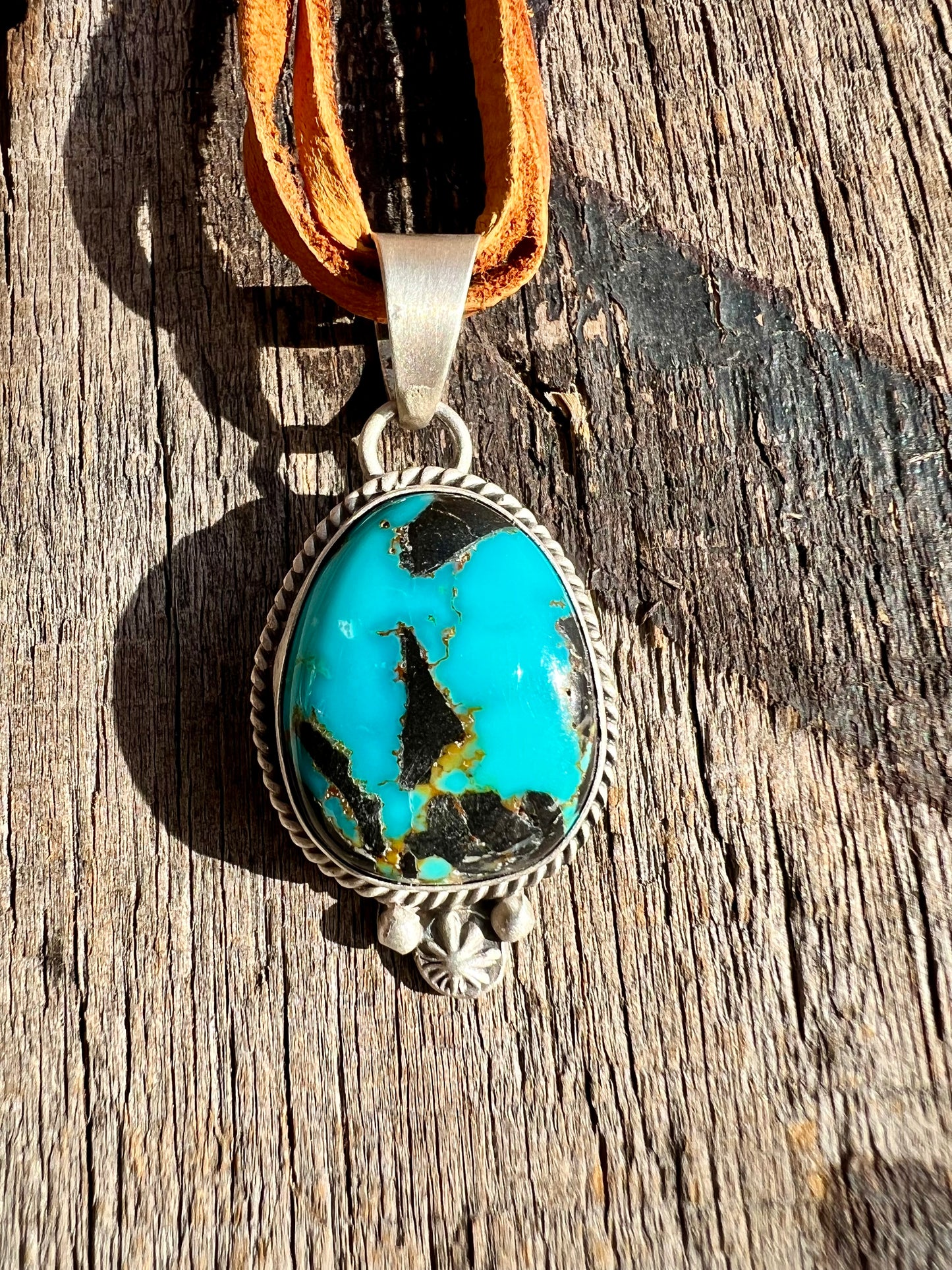 Blue Moon Turquoise & Sterling Silver Pendant - Navajo Handmade by Burt Francisco