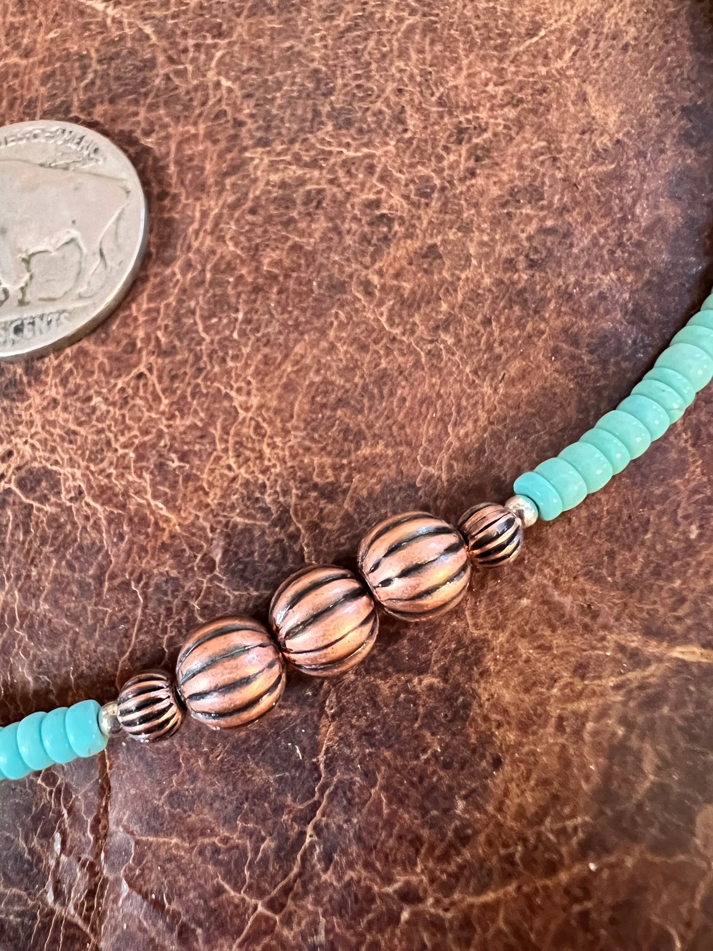 Copper & Campitos Turquoise 3-6mm Bead Necklace 14-16”