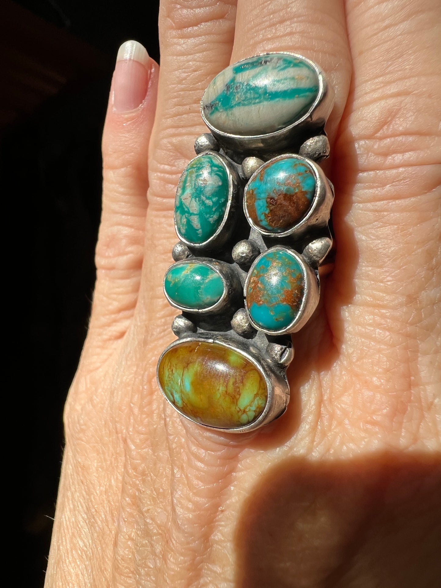 Navajo Handmade by Ella Peter Fox Turquoise 6-stone Ring Sz 7.5
