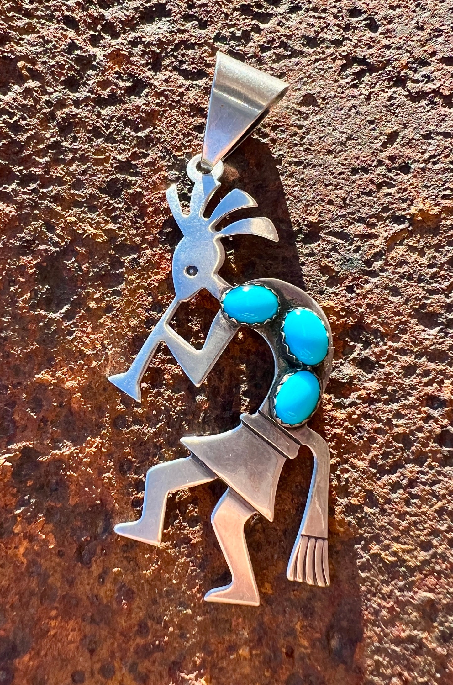 Navajo Handmade by Ella Peter. Sterling Silver & Sleeping Beauty Turquoise 3-stone Pendant