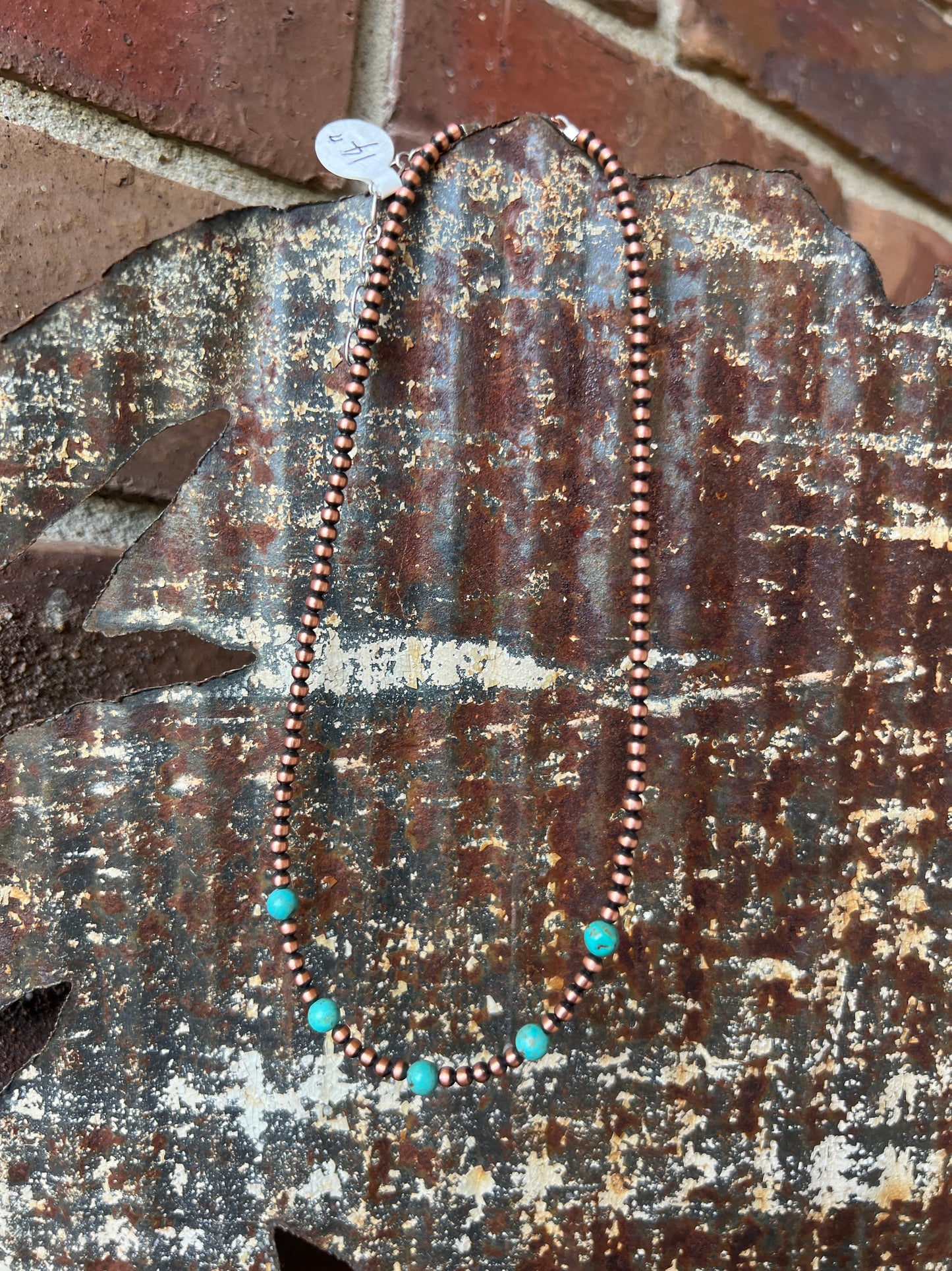 Genuine Copper Beads with Campitos Turquoise Necklace 14”-16”